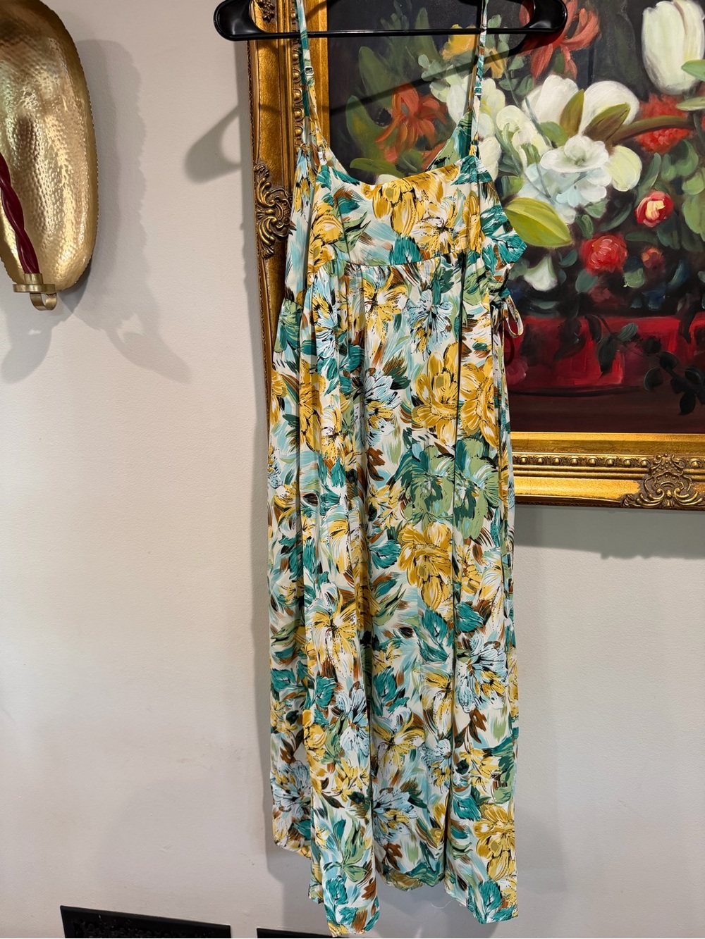 Yellow & Green Floral Sleeveless Maxi Dress